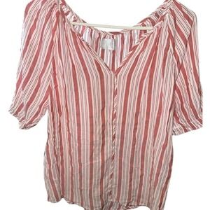 Heroes & Dreamers Striped Blouse Top, V-Neck Casual Summer‎ Bohemian Medium